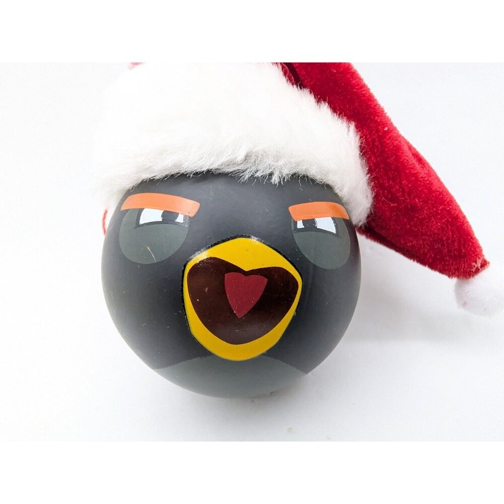 Christmas ornament Hanging black Bomb bird ball santa Angry Hat Almost 3"